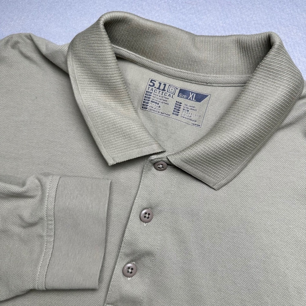 5.11 Tactical Polo Shirt Mens XL Tan Long Sleeve Pique Knit Pen Pocket